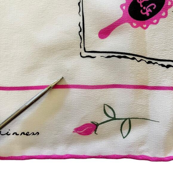 Lulu Guinness "We Suffer to Be Beautiful" Pink White Silk Square Scarf - Picture 7 of 9
